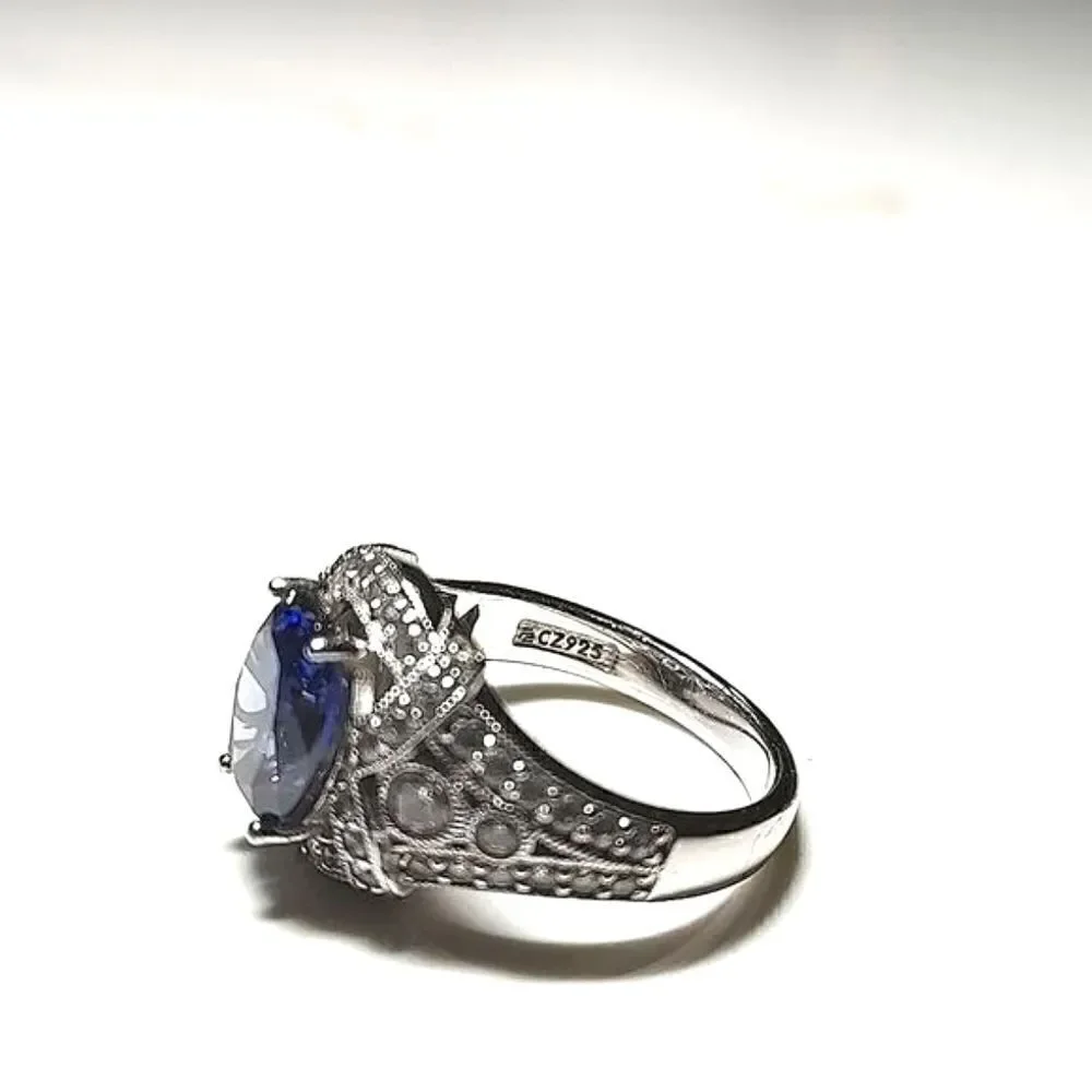 925 Silver Cubic Zirconia Amethyst Ring Stamped